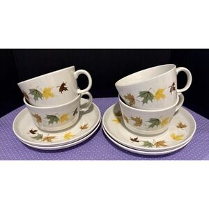 Franciscan Indian Summer Tea Cups Saucers‎ Plates Set Of 4 Fall Leaves Vintage